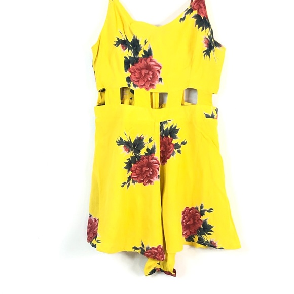 Topshop Yellow Floral Waist Cut Outs Colorful Sleeveless V Neck Romper - Picture 4 of 7